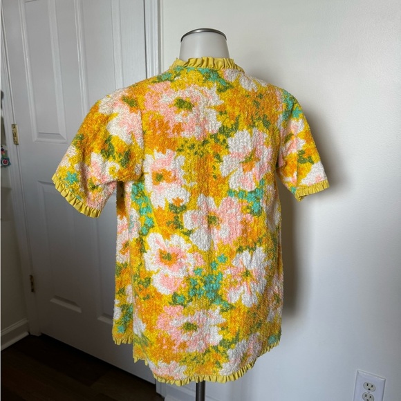 Vintage Made in U.S.A Floral Crinkle Button Up Blouse Size 10 - Picture 3 of 6